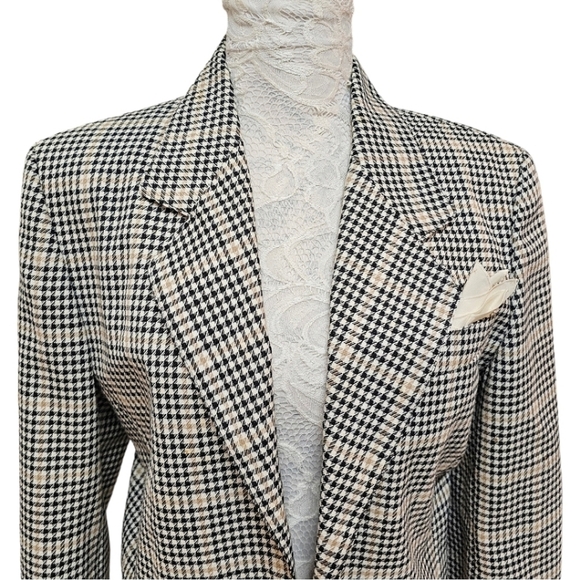 Weinberg Paris Houndstooth Tartan Plaid Single Button Short Blazer Size Medium - Picture 5 of 12